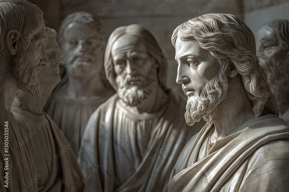 Naklejka premium Marble statue of Jesus Christ with his apostles.