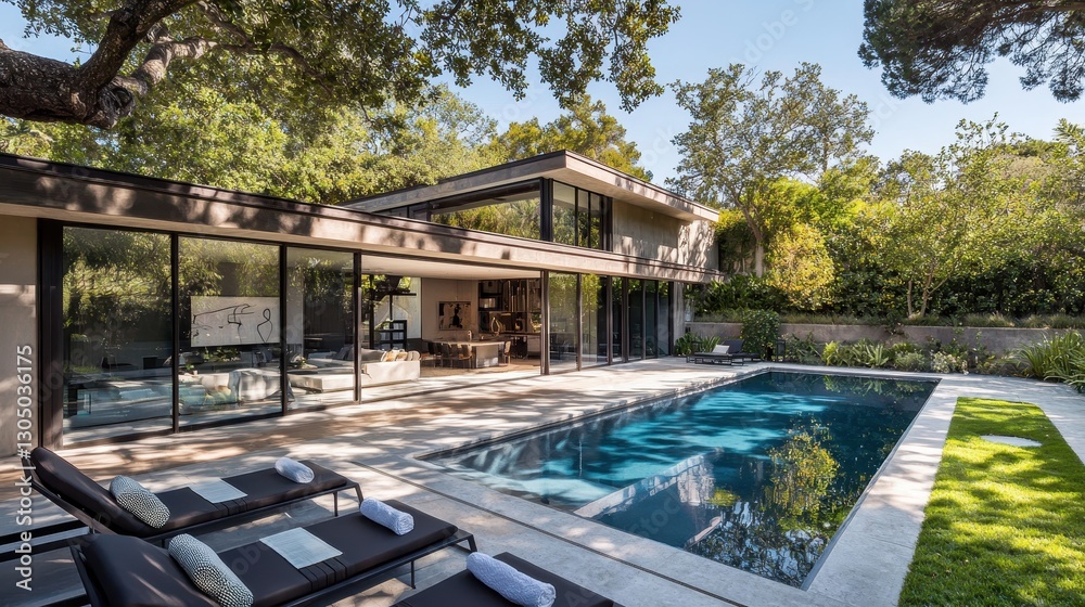 Obraz premium Sunlit Geometric Modern Duplex with Poolside