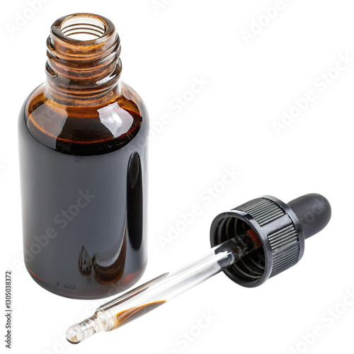 Bottle with medical iodine and a glass dropper, isolated on a transparent background