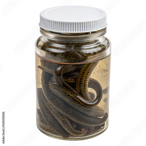 Glass jar for medical leeches, isolated on a transparent background