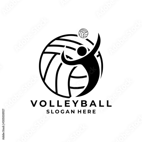 Volleyball simple logo in black color. volleyball logo design template
