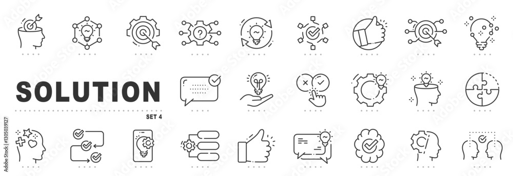 Set of solution related line icons. Problem solving, puzzle, decision etc. Editable stroke. Set 4 Set of solution related line icons. Problem solving, puzzle, decision etc. Editable stroke. Set 4