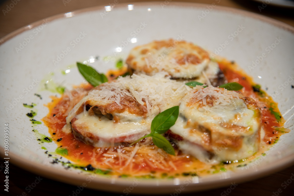 Delicious Italian dish served at a cozy cafe during dinner hours Delicious Italian dish served at a cozy cafe during dinner hours
