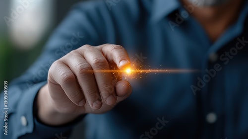 Closeup of a person s hand holding a lit match or igniting a spark creating a bright flame or light source  Concept of energy power ignition technology innovation and new ideas photo