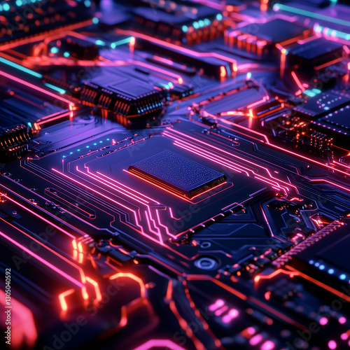 Abstract Blockchain Digital Network in Cyberpunk Style