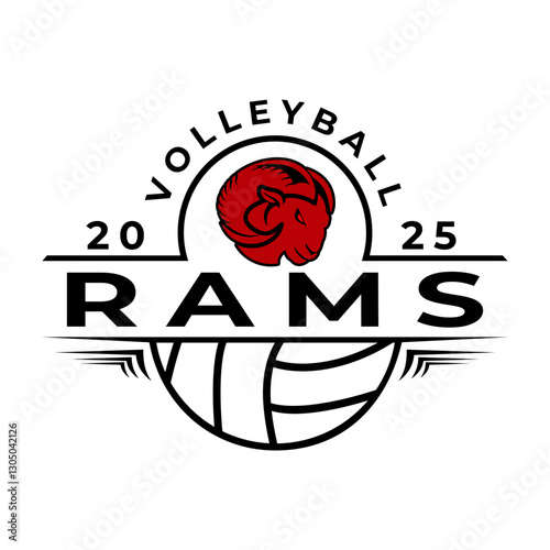 Volleyball Goat Mascot logo design vector template. Ram mascot volleyball logo design