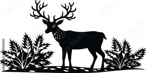 Wallpaper Mural Black silhouette of a standing deer on a white background Torontodigital.ca