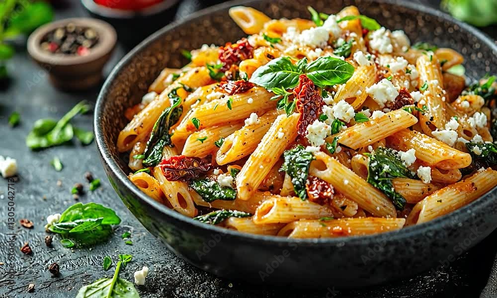 creamy sun-dried tomato penne zoom in video creamy sun-dried tomato penne zoom in video