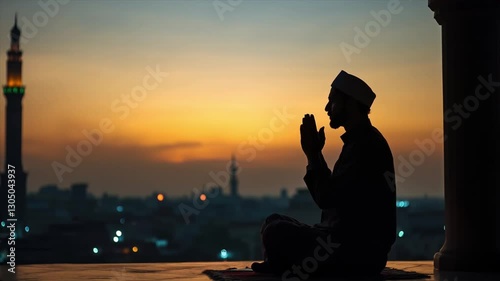 Wallpaper Mural Muslim man making dua at night. Ramadan, cinematic 4k Torontodigital.ca