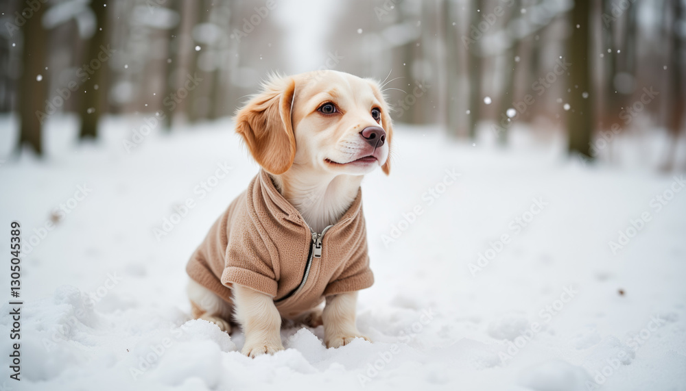 Adorable puppy enjoying snowy day in winter coat, heartwarming vibe Adorable puppy enjoying snowy day in winter coat, heartwarming vibe