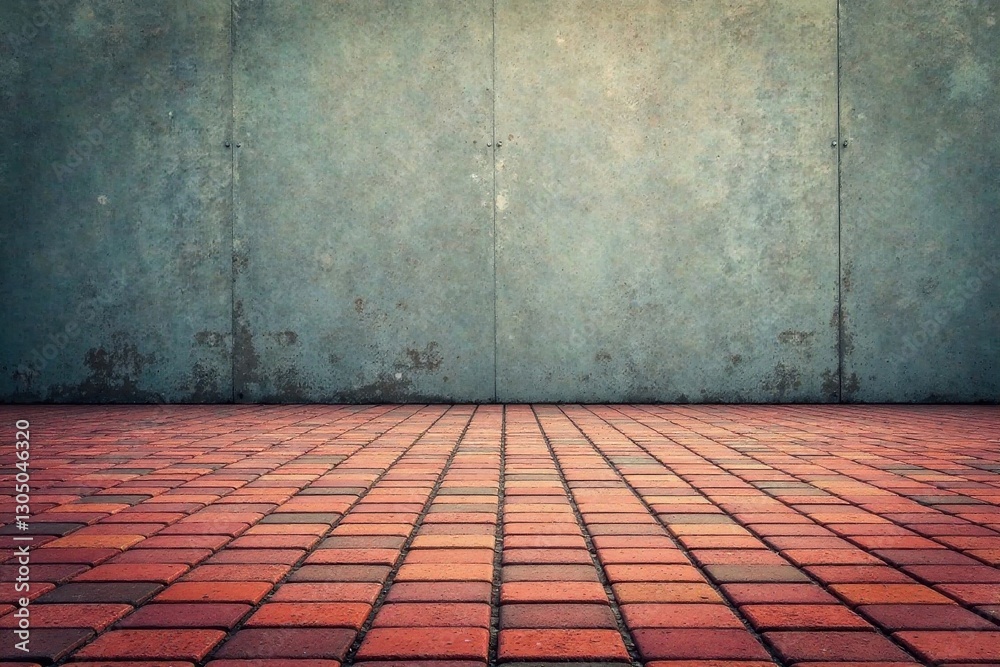 Fototapeta premium Urban Textures A Weathered Concrete Wall Meets a Brick Pavement