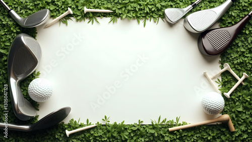 Elegant Golf Clubs and Neat Tees Framing Golfing Space for Father's Day Sports Messages - Perfect Photo Stock Concept with Empty Space on the Left for Customization