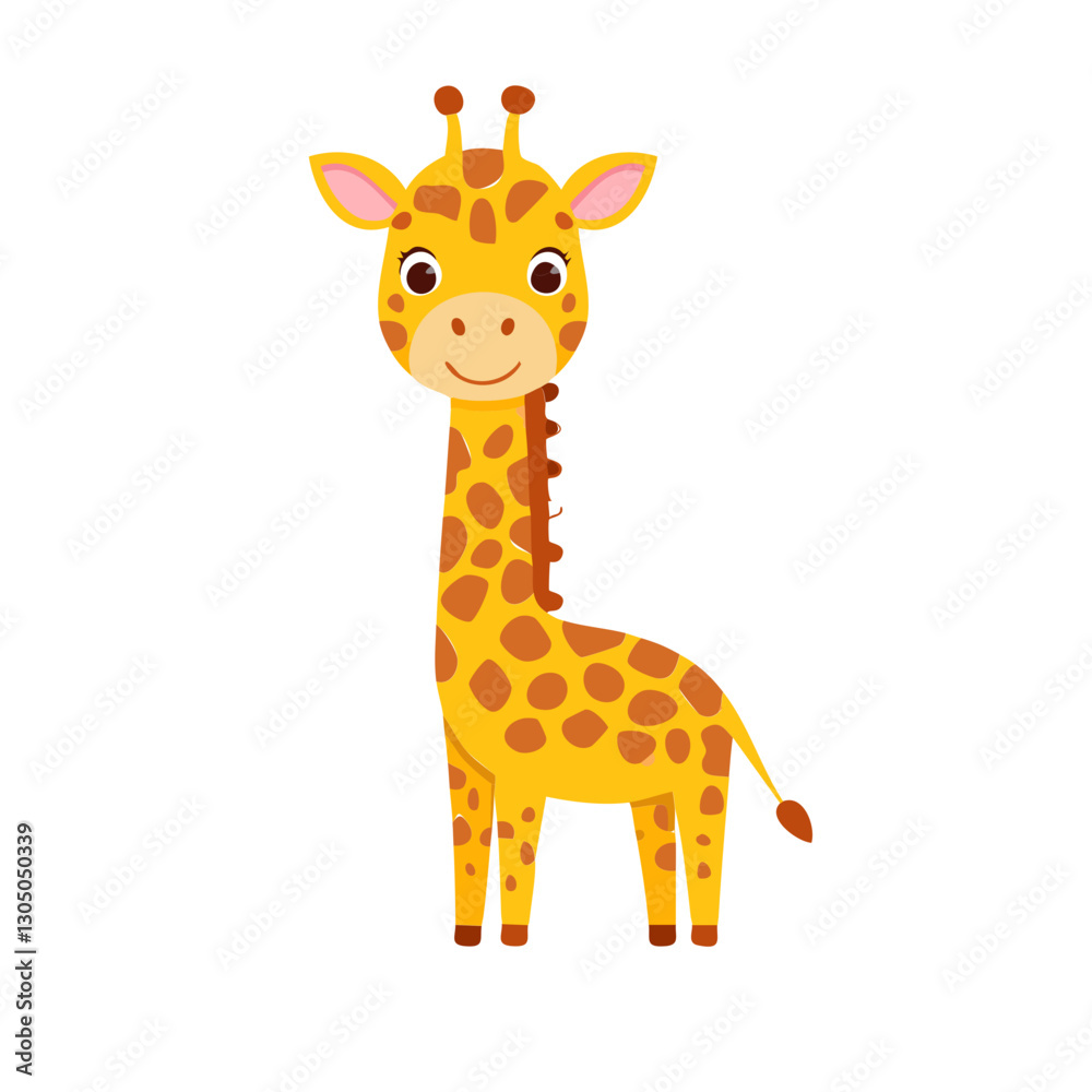Obraz premium Cute giraffe, cartoon giraffe, smiling giraffe, giraffe illustration, yellow and brown giraffe, animal cartoon, kids giraffe, giraffe character