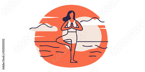 Meditative yoga pose by serene ocean sunset, inner peace