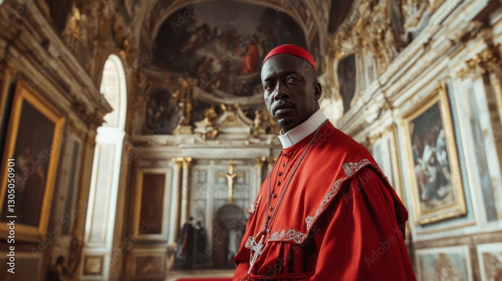 Obraz premium black bishop dressed in red in the vatican, concept of election of the new pope