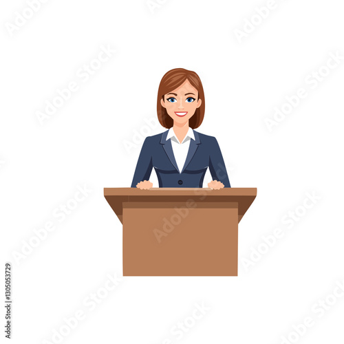 Woman in a suit behind the podium during a speech