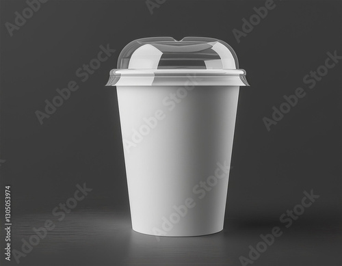 white paper cup with clear plastic dome lid 3d mockup disposable paperboard takeaway to go food round container realistic mock up takeout bowl packaging template for design