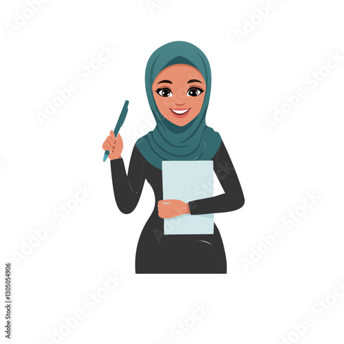 Cute hijab girl business woman with paper and pen