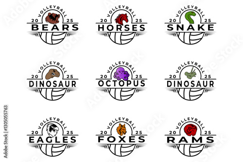 Set of volleyball mascot logo design template. Volleyball Mascot logo collections