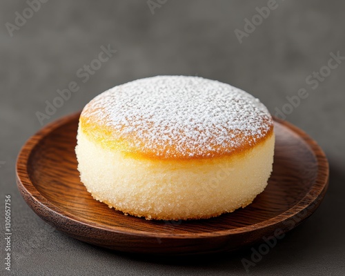 Fluffy Japanese Cheesecake with Golden Top on Wooden Plate