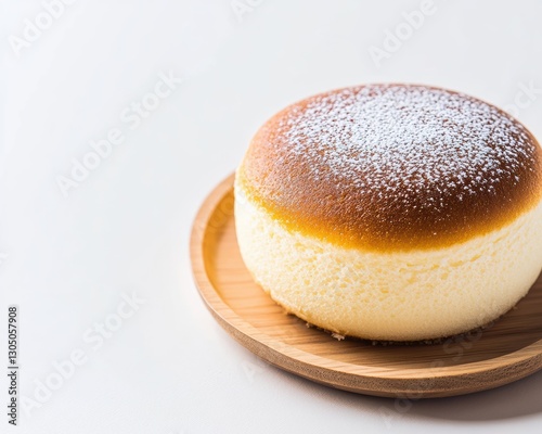 Fluffy Japanese Cheesecake with Golden Top on Wooden Plate