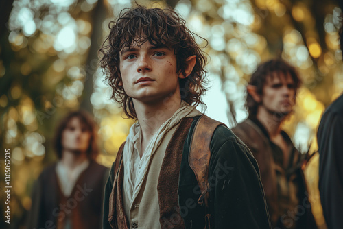 Young man looking like Frodo in a mystical forest scene