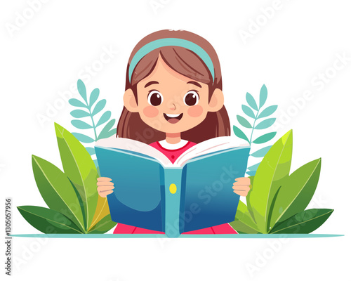 cute girl reading book