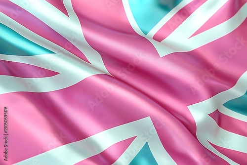 Pink, blue Union Jack flag waving