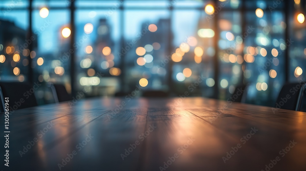 Night City Lights Reflected on a Wooden Table Night City Lights Reflected on a Wooden Table