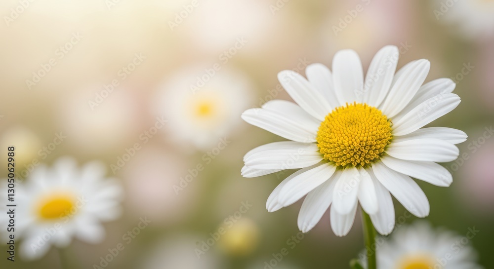 Fototapeta premium Blooming Daisy Flower with White Petals and Yellow Center in Garden