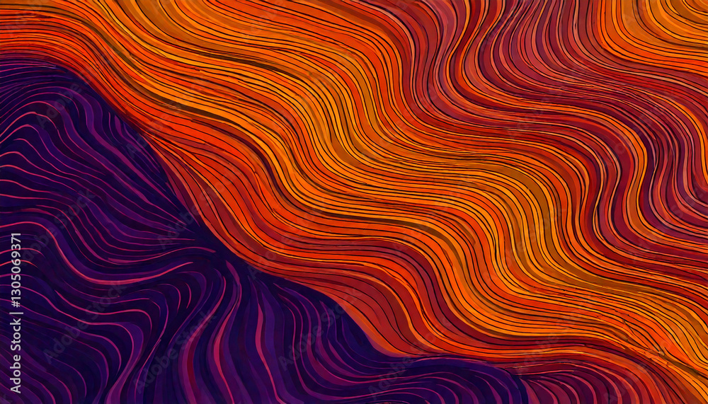 Fondo abstracto de líneas curvas haciendo ondas en color naranja y violeta Fondo abstracto de líneas curvas haciendo ondas en color naranja y violeta