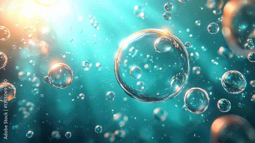 Underwater bubbles with light reflections in a serene blue background. Underwater bubbles with light reflections in a serene blue background.