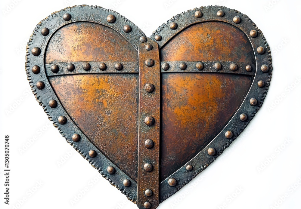 Fototapeta premium Vintage Heart Shape Shield with Rivets and Rusty Metal Texture for Decorative and Artistic Background Elements