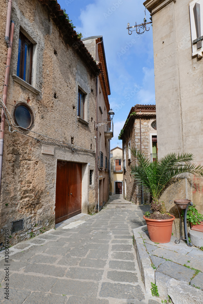 Fototapeta premium A characteristic street of San Giovanni a Piro, a medieval town in the province of Salerno, Italy.