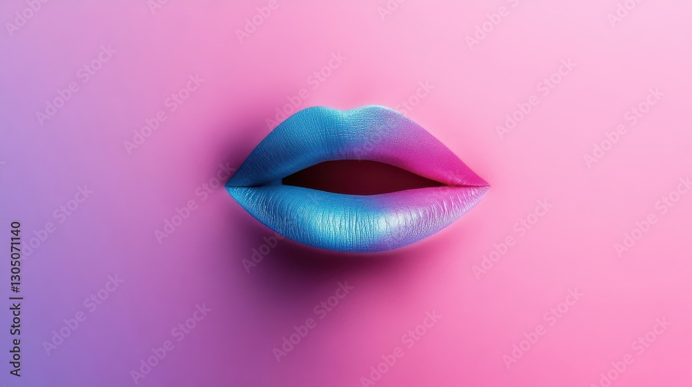 Beautiful lips with vibrant blue and pink gradient colors display