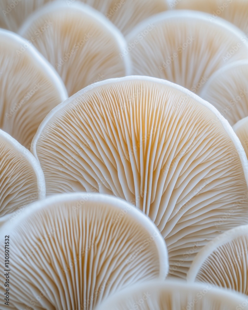 Delicate oyster mushrooms in a captivating close up showcasing intricate gills and organic texture natural light Delicate oyster mushrooms in a captivating close up showcasing intricate gills and organic texture natural light