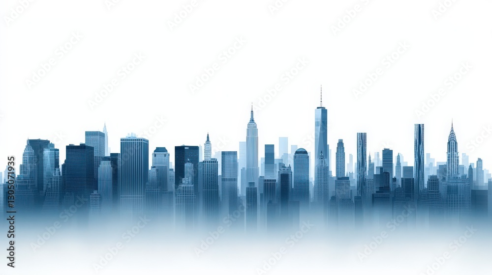 Naklejka premium Urban skyline silhouette with blue gradient background.
