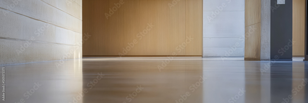 Fototapeta premium Warm light streaming across a polished floor in a minimalistic interior space