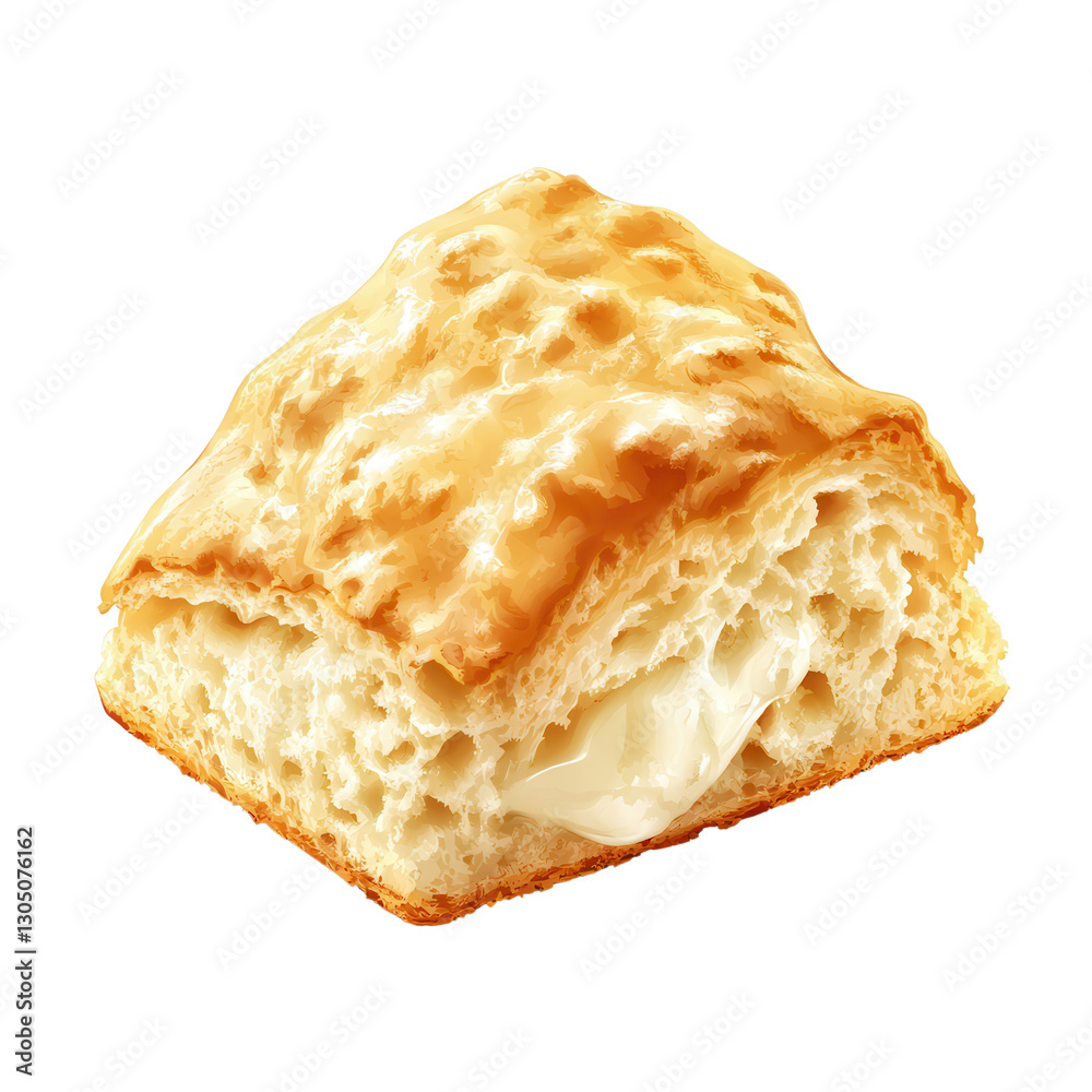Butter Biscuit: A close-up shot of a flaky, golden-brown biscuit, inviting viewers to savor the warmth of home-baked goodness. Butter Biscuit: A close-up shot of a flaky, golden-brown biscuit, inviting viewers to savor the warmth of home-baked goodness.