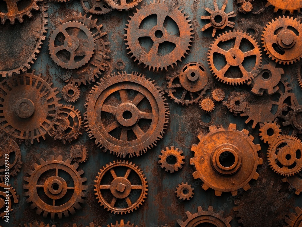 Rusty gears and cogs on a dark metallic background. Rusty gears and cogs on a dark metallic background.