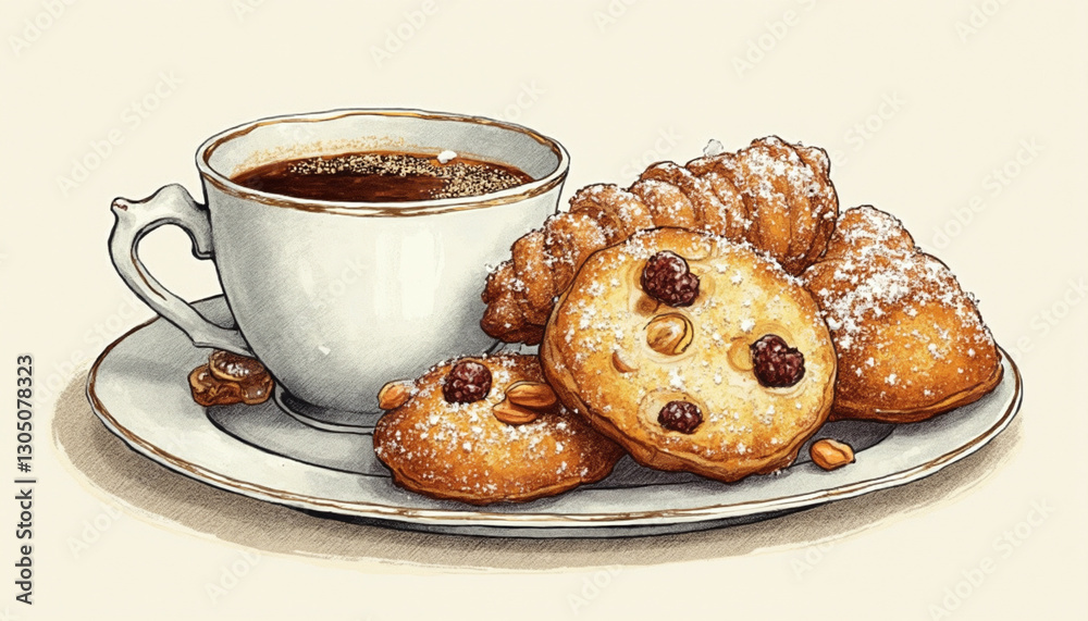 Cup of coffee with chocolate chip cookies on saucer, ideal for food blogs, cafe menus, coffee shop promotions and bakery social media content Cup of coffee with chocolate chip cookies on saucer, ideal for food blogs, cafe menus, coffee shop promotions and bakery social media content