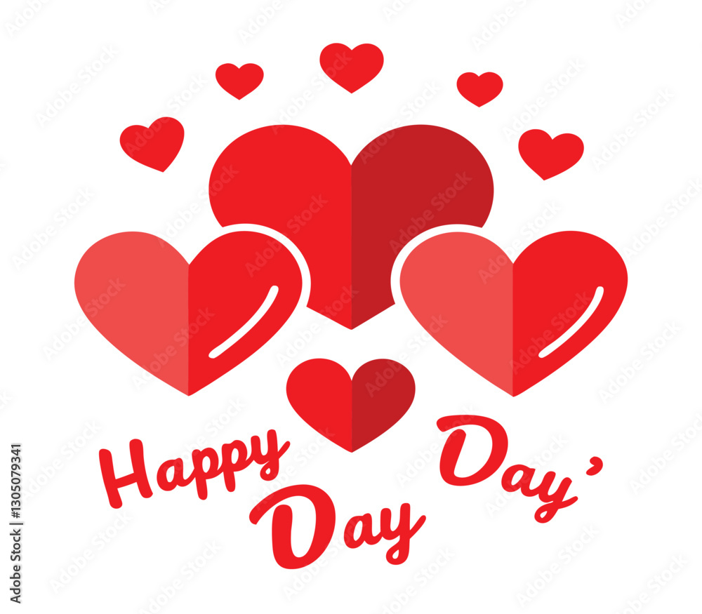 Happy Valentine's Day and Heart Symbols on White Background Happy Valentine's Day and Heart Symbols on White Background