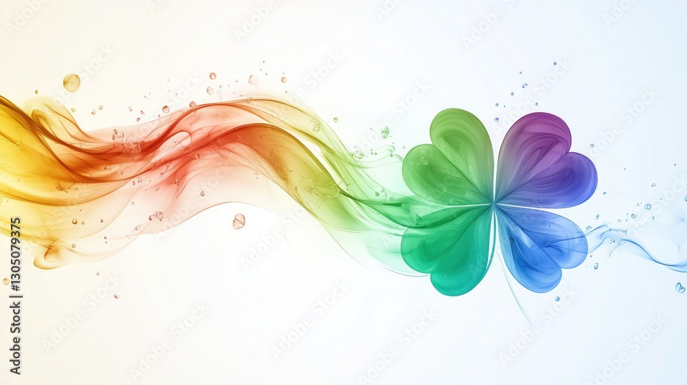 A colorful four - leaf clover is surrounded by flowing, multicolored waves with droplets, set against a light background, presenting a vivid and lucky - themed visual suitable for wallpapers A colorful four - leaf clover is surrounded by flowing, multicolored waves with droplets, set against a light background, presenting a vivid and lucky - themed visual suitable for wallpapers