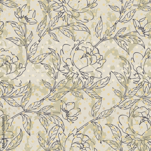Elegant peony floral pattern, gray for vintage design. Seamless pattern for background or wallpaper design. Vector vintage floral seamless pattern element