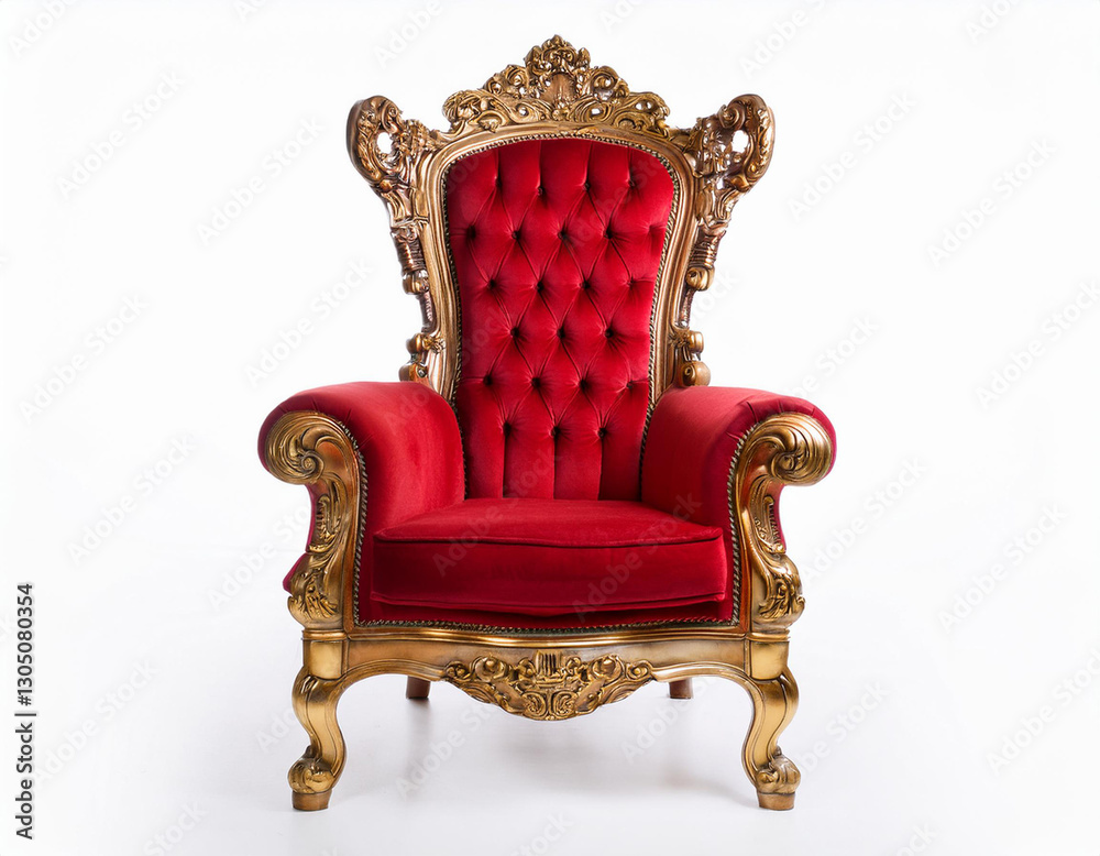 a luxurious red throne chair with a golden frame isolated on white background a luxurious red throne chair with a golden frame isolated on white background