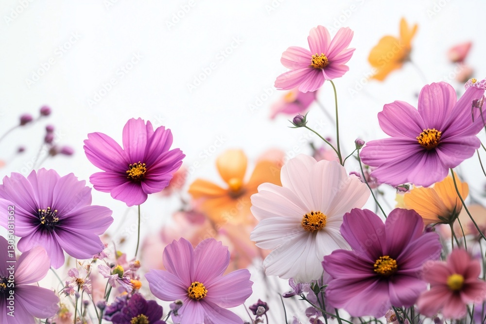 Many different coloring flowers in the summer isolated on white background Many different coloring flowers in the summer isolated on white background