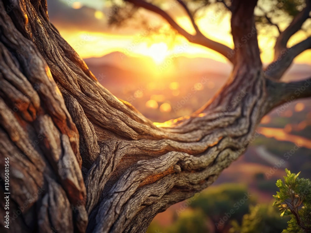 Fototapeta premium Bokeh Dream: Intricate Tree Veins at Sunset, Nature Photography