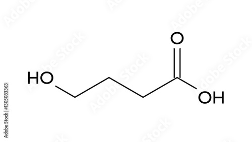 gamma-hydroxybutyric acid molecule, structural chemical formula, ball-and-stick model, isolated image sedatives