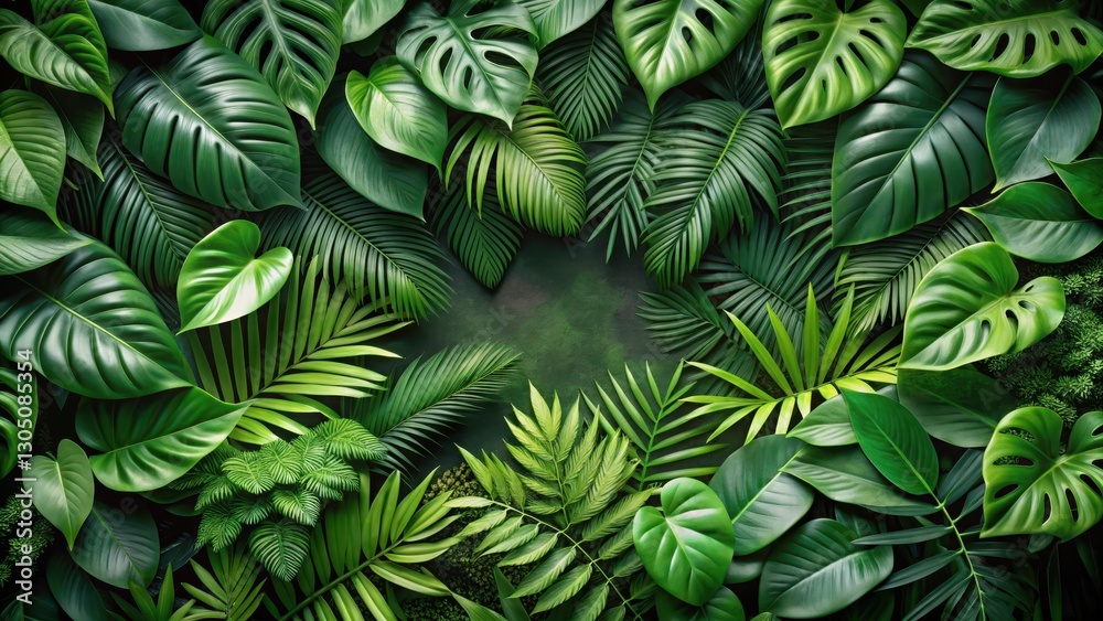 Exotic Green Leaf Pattern Background with Vines and Fronds, nature background Exotic Green Leaf Pattern Background with Vines and Fronds, nature background