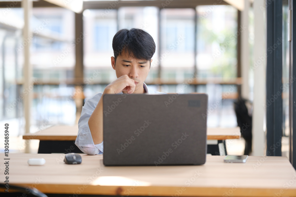Business consultant analyzing financial data on a laptop Business consultant analyzing financial data on a laptop